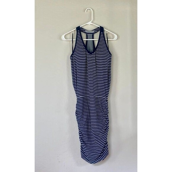 ATHLETA EMBER NAVY BLUE GRAY STRIPE RACERBACK SUPPORT TANK DRESS Womens Sz Small - Picture 1 of 12
